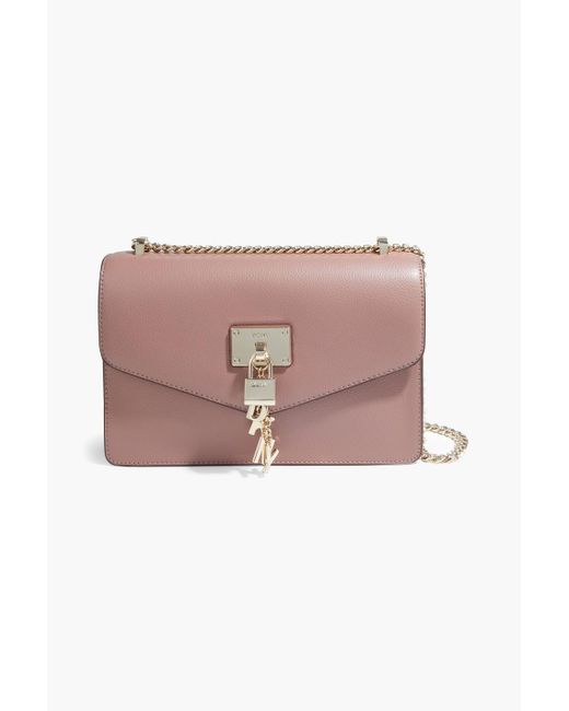 DKNY Pink Elissa Appliquéd Pebbled-leather Shoulder Bag