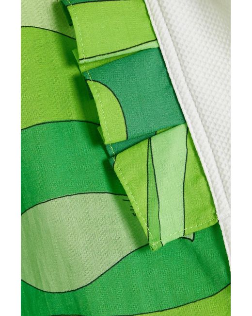 Emilio Pucci Green Ruffled Printed Cotton-blend Gauze Shirt