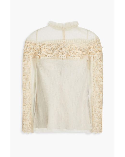 RED Valentino White Point D'esprit, Macramé And Lace Blouse