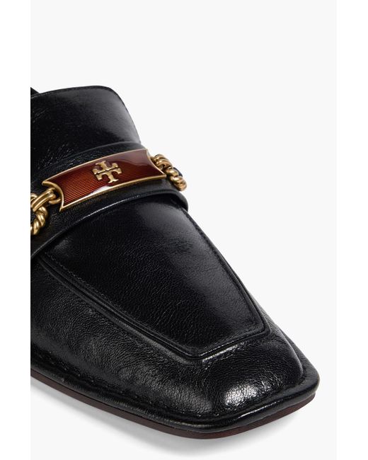 Tory Burch Black Perrine Embellished Leather Loafers