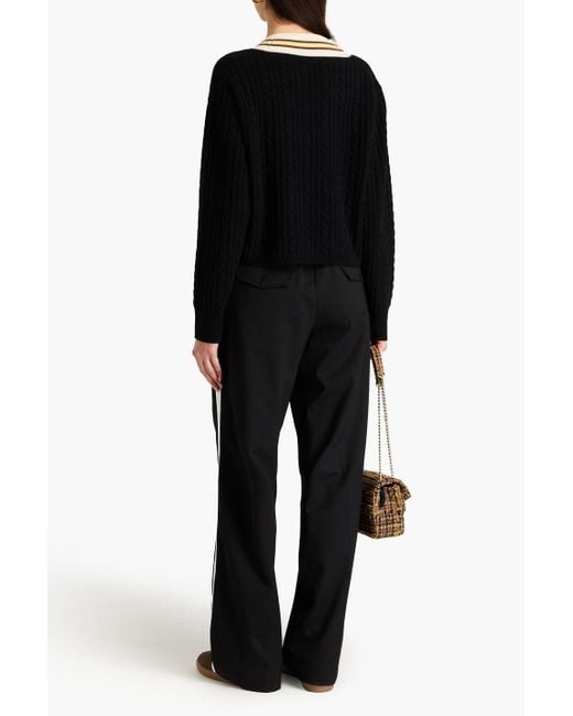 Sandro Black Grosgrain-trimmed Twill Wide-leg Pants