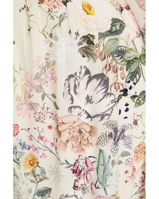 Camilla Natural Off-the-shoulder Floral-print Silk Crepe De Chine Mini Dress