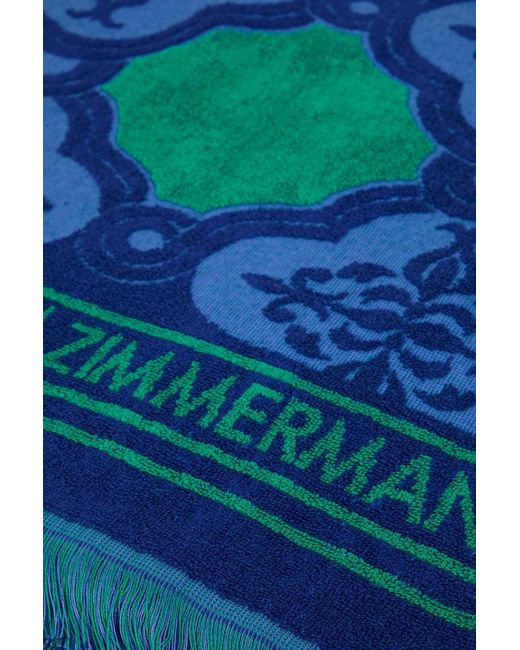 Zimmermann Blue Fringed Printed Cotton-terry Beach Towel