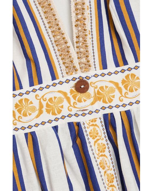 Farm Rio White Embellished Printed Linen-blend Maxi Dress