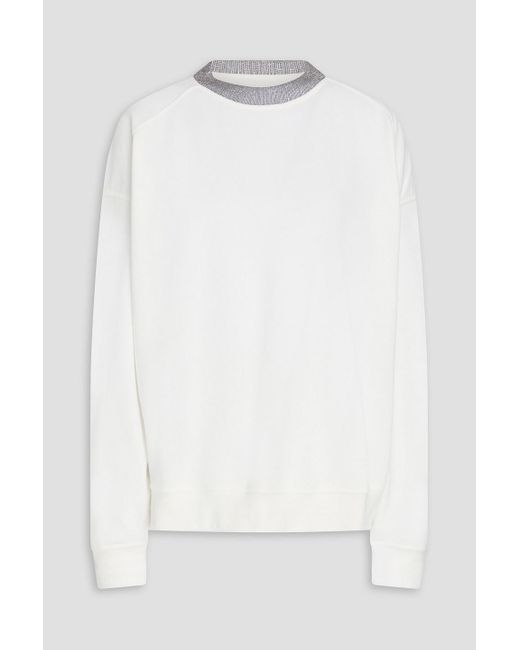 Brunello Cucinelli White Bead-Embellished French Cotton-Terry Sweatshirt
