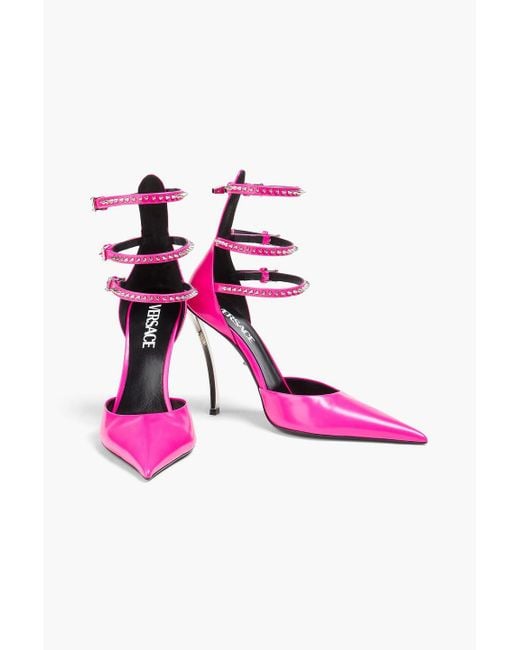 Versace Pink Pinpoint Spiked Neon Leather Pumps
