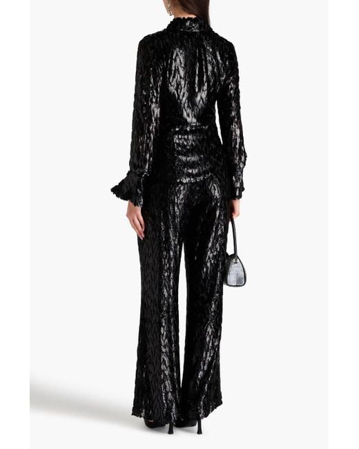 Jonathan Simkhai Black Luella Wrap-effect Metallic Fil Coupé Lurex And Silk-blend Blouse