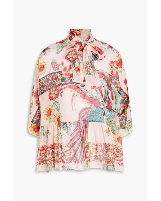 RED Valentino Pink Pussy-bow Printed Cotton And Silk-blend Blouse