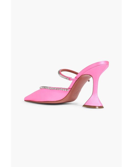 AMINA MUADDI Pink Gilda Crystal-Embellished Satin Mules