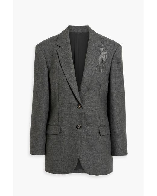 Brunello Cucinelli Women's Gray Embellished Wool-Tweed Blazer