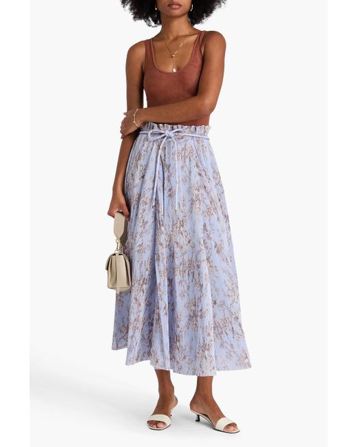 Zimmermann Purple Floral-Print Plissé-Organza Midi Skirt
