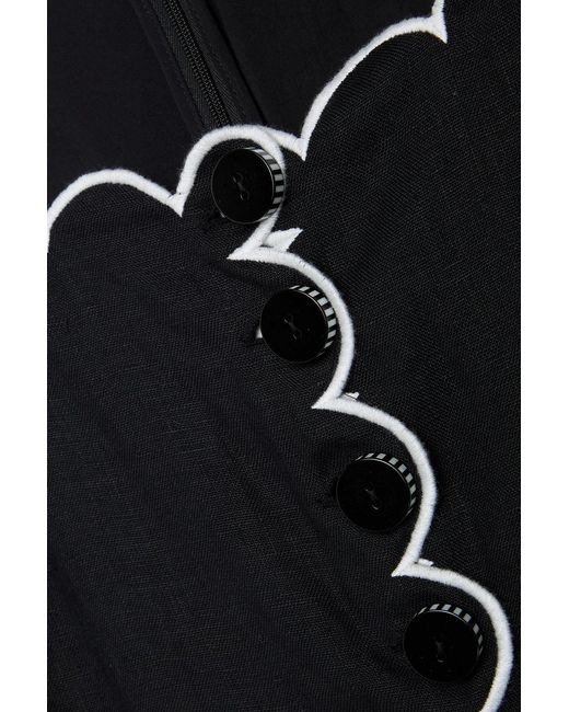 Farm Rio Black Embroidered Linen Midi Dress