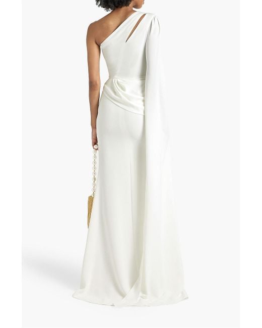 Rhea Costa White One-sleeve Draped Crepe Gown