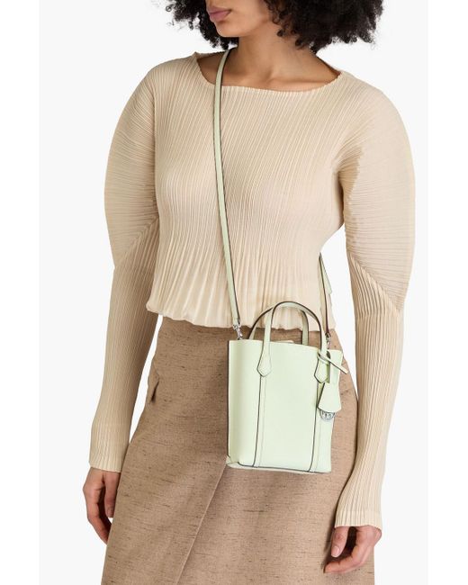 Tory Burch White Perry Mini Pebbled-Leather Tote