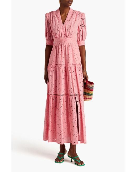 Diane von Furstenberg Pink Olivier Tiered Broderie Anglaise Cotton Maxi Dress