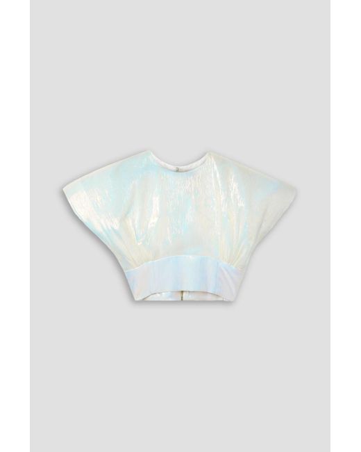 Christopher John Rogers Blue Cropped Iridescent Textured Organza Top
