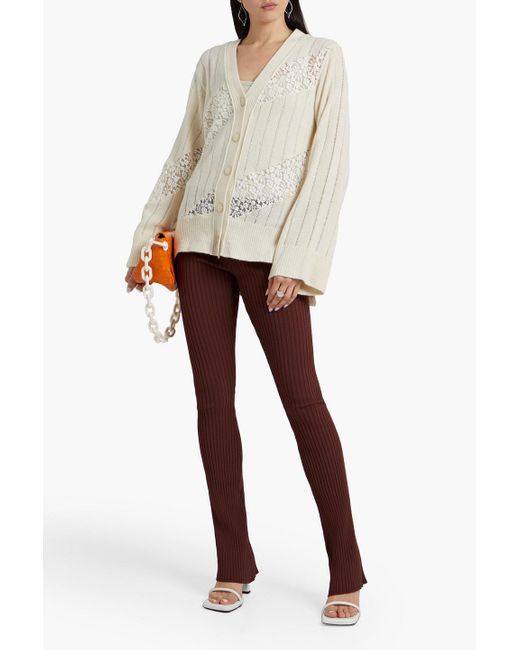 Stella McCartney White Lace-trimmed Cashmere And Wool-blend Cardigan