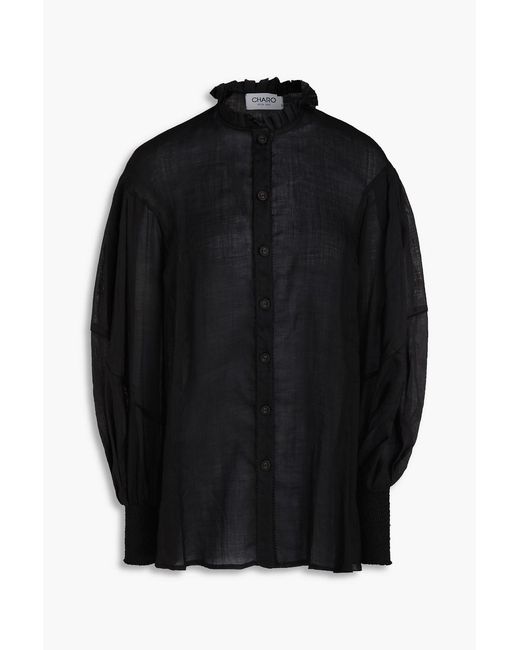 Charo Ruiz Black Dennyl Ruffled Ramie-blend Blouse