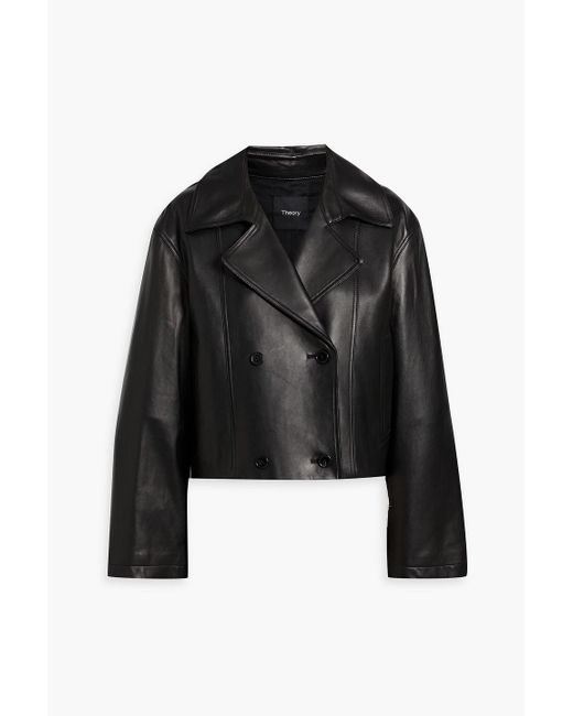 Theory Black Double-Breasted Leather Jacket