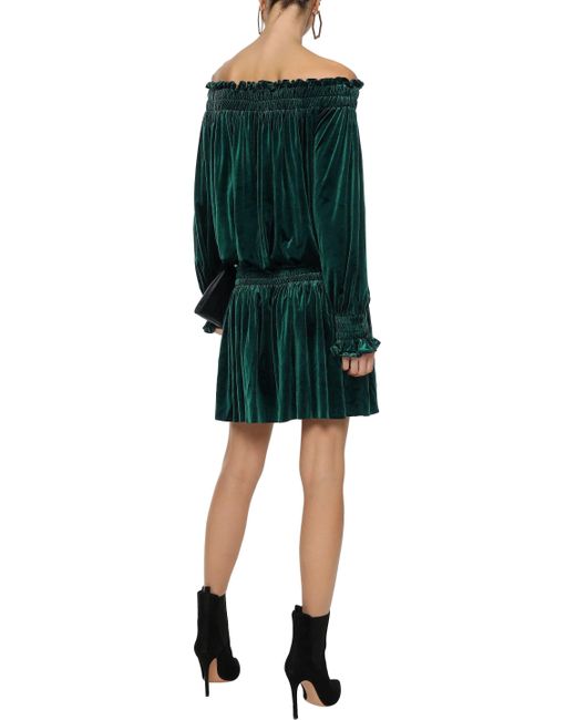 Norma Kamali Peasant Offtheshoulder Velvet Mini Dress Emerald in