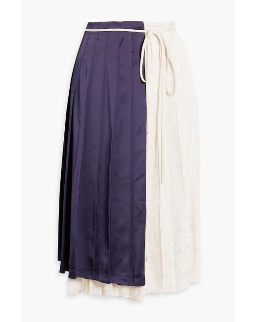 Marni Purple Pleated Satin And Jacquard Midi Wrap Skirt