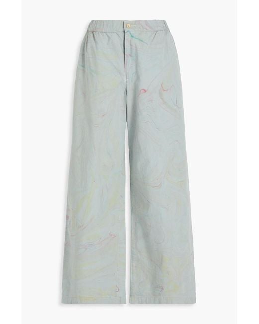 The Elder Statesman Blue Marble Gabber Printed Cotton-twill Wide-leg Pants