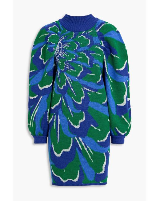 Farm Rio Blue Jacquard-Knit Mini Dress