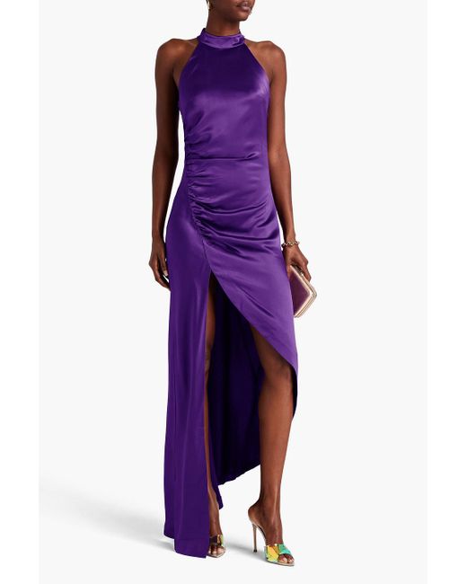 retroféte Purple Sab Asymmetric Ruched Satin Dress