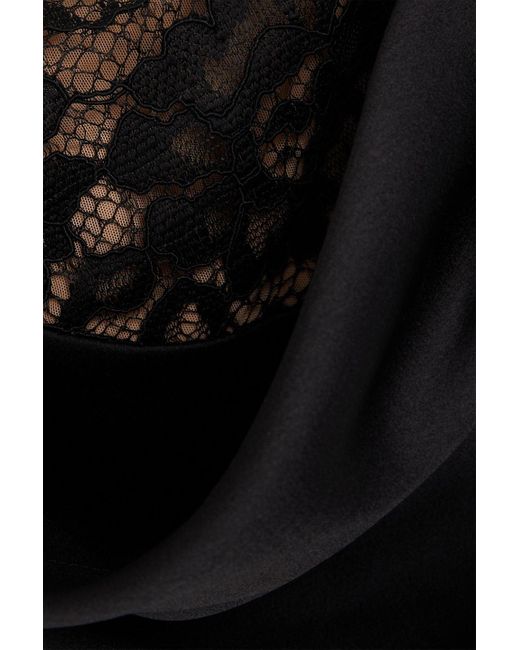 Rasario Black Lace-trimmed Satin Midi Dress