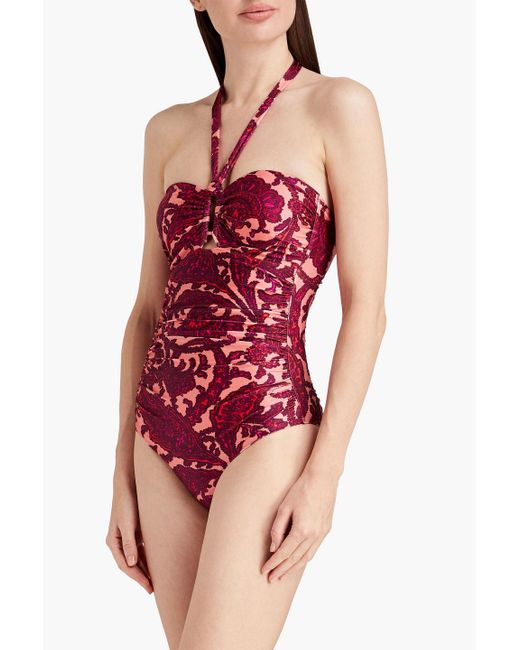 Zimmermann Red Ruched Cutout Bandeau Swimsuit