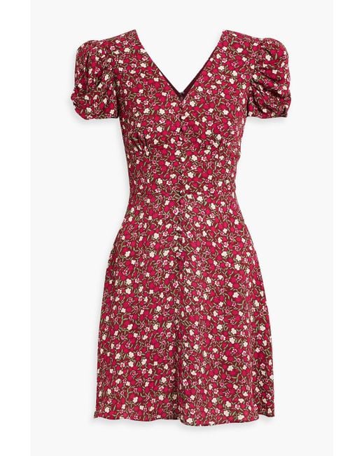 Saloni Red Margot Floral-Print Crepe Mini Dress
