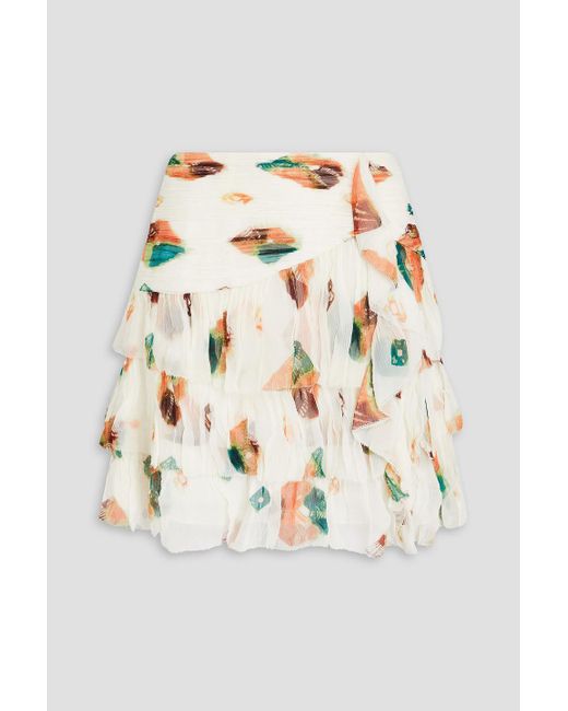 Ulla Johnson White Ella Tiered Printed Silk-crepon Mini Skirt