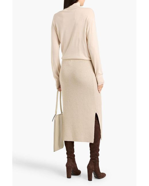 Brunello Cucinelli Natural Sequin-Embellished Cashmere And Silk-Blend Midi Skirt