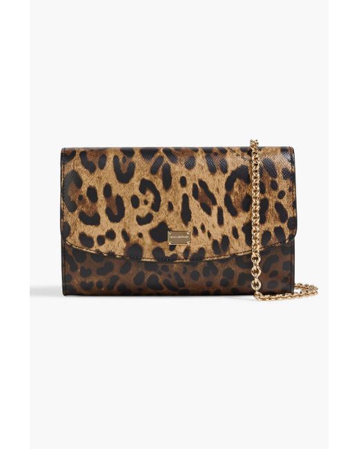 Dolce & Gabbana Brown Leopard-print Pebbled-leather Clutch