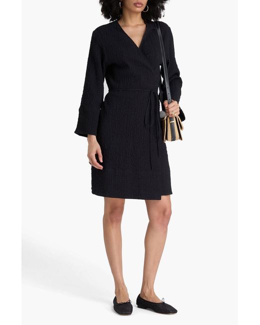 By Malene Birger Black Maunas Cotton-blend Cloqué Wrap Dress