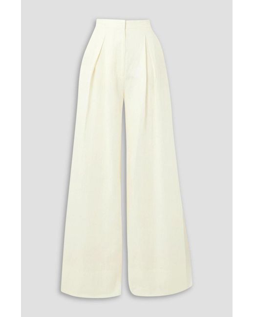 Peony White Pleated Linen Wide-leg Pants