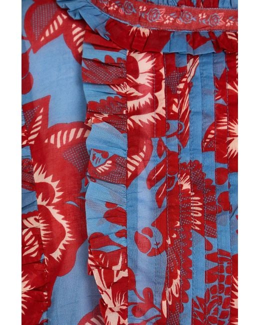 Farm Rio Red Bluse aus baumwoll-voile mit floralem print und rüschen