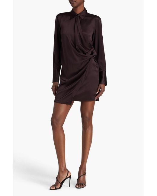 Helmut Lang Purple Silk-Satin Mini Wrap Dress