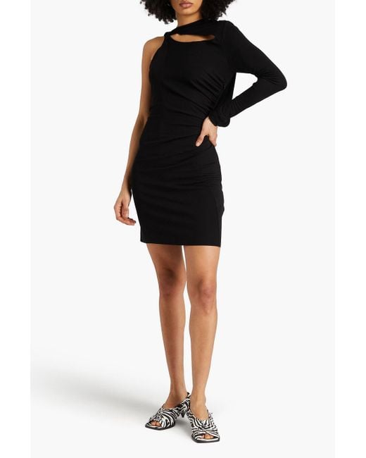 Victoria Beckham Black One-sleeve Cutout Jersey Mini Dress