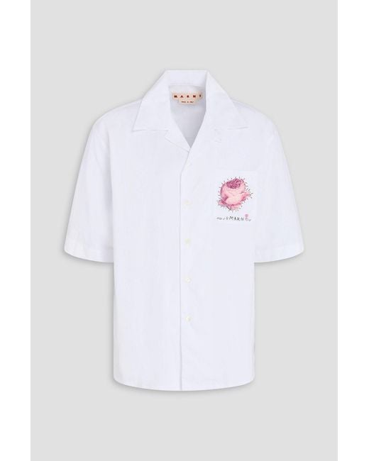 Marni White Floral-Appliquéd Cotton-Poplin Shirt for men
