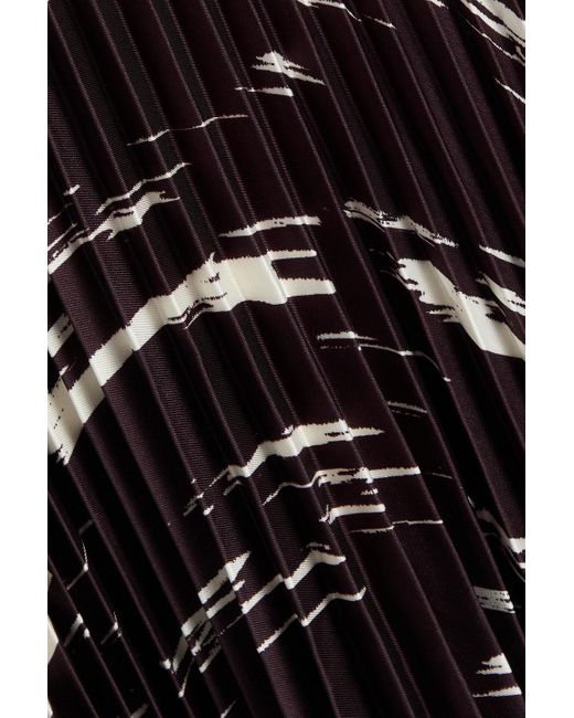 3.1 Phillip Lim Black Pleated Printed Satin-Twill Midi Skirt