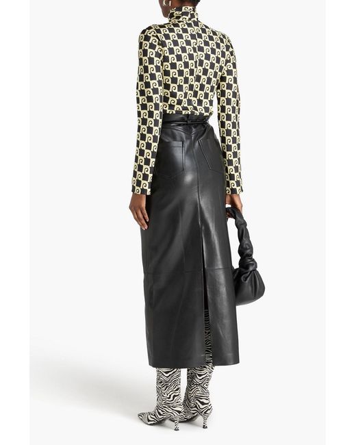 Nanushka Black Mikela Printed Silk-Twill Turtleneck Top