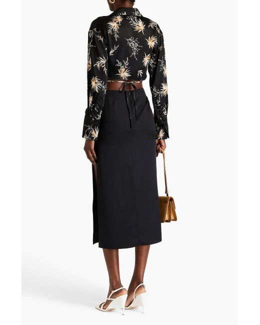Nicholas Black Cropped Printed Silk-satin Top