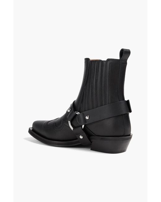 Ganni Black Buckled Leather-blend Chelsea Boots