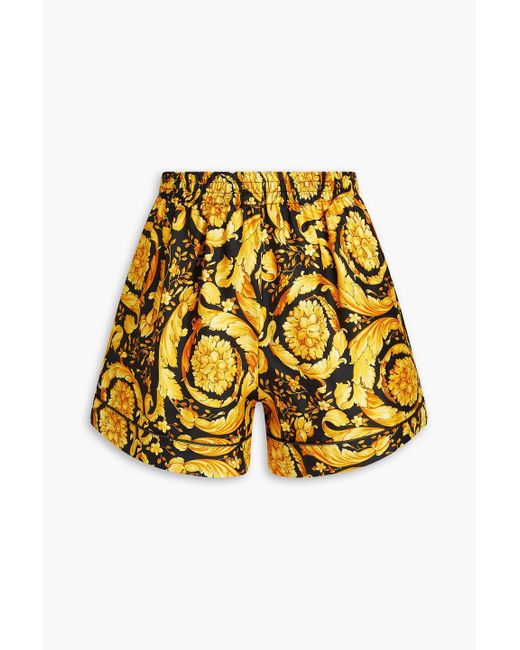 Versace Yellow Printed Silk-Twill Pajama Shorts