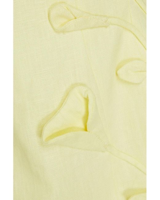 Zimmermann Yellow Strapless Floral-appliquéd Linen Mini Dress