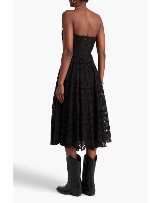 Charo Ruiz Black Galik Strapless Broderie Anglaise Cotton-Blend Midi Dress
