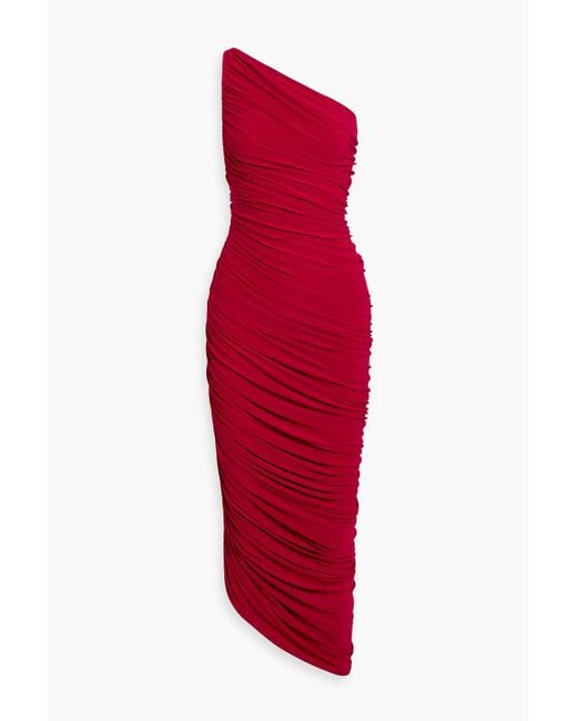 Norma Kamali Red Diana robe aus stretch-jersey mit raffungen und asymmetrischer schulterpartie
