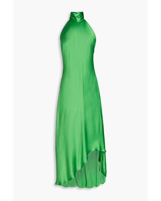 FRAME Green Silk-charmeuse Halterneck Maxi Dress