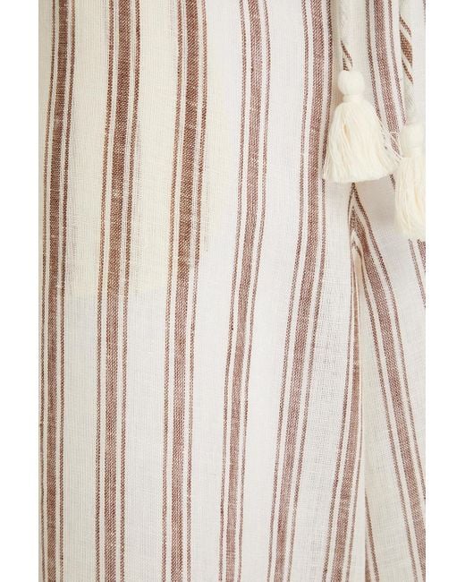 Tory Burch White Striped Linen Wide-leg Pants